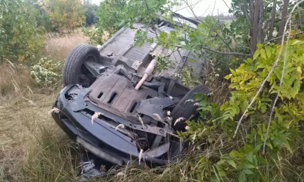 На воронежской трассе мужчина на Renault вылетел в кювет и перевернулся